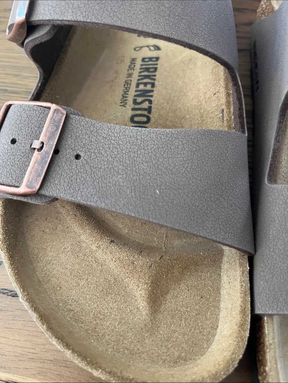 Birkenstock Arizona Two-Strap Sandal in Mocca with Rose Gold Buckles